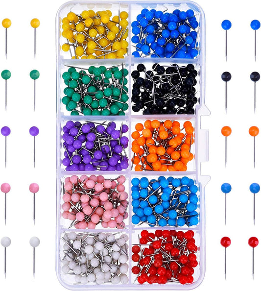 Outus 500 Pieces Map Push Pins Map Tacks Plastic Round Head Tacks with Steel Points (Multicolor, 1/8 Inch)