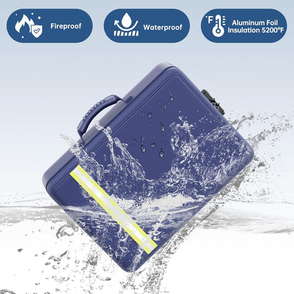 5200℉ Fireproof Document Bag, Insulated Document Box with Lock, Important Document Organizer with Waterproof Zipper, Portable Soft Home Travel Office Safe Storage with 13 Accordion File Folder,Blue