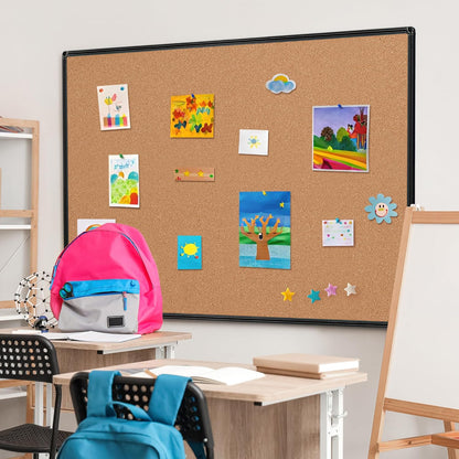 Board2by Extra Large Cork Bulletin Board 60" X 36", Black Aluminum Framed 5'x3' Corkboard for Wall, Wall Mounted Notice Pin Board with 18 Push Pins for School, Home & Office