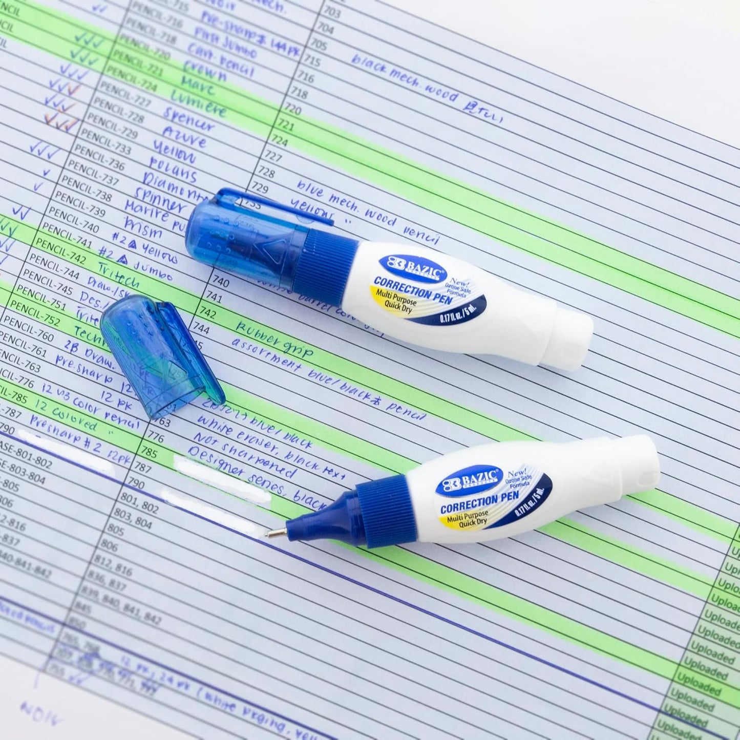 BAZIC Correction Pen (0.17oz/5 ml), Precise Metal Tip Applicator, Mini Fine Point Corrections Fluid, Squeeze White Out Wipe Out Liquid (2/Pack), 1-Pack