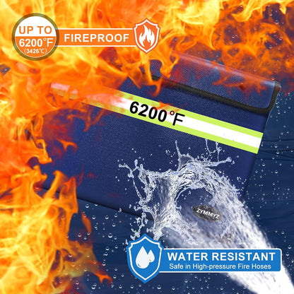 6200℉ Fireproof and Waterproof Document Pouch with Water Resistant Zipper,9 Layers of Heat Insulated Materials Fireproof Envelopes for Important Documents,Valuables（Not Suitable for A4 Files）