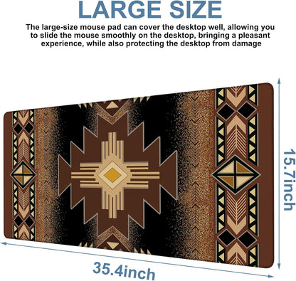Large Mouse Pad Aztec Pattern Gaming Desk Pad Computer Keyboard Non-Slip Waterproof Mouse Mat with Rubber Base and Stitched Edges Entertainment Office Writing Desk Mat 35.4 x 15.7 Inches
