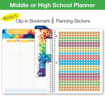 Global Datebooks Dated Middle School or High School Student Planner for Academic Year 2025-2026 Includes Ruler/Bookmark and Planning Stickers (Matrix Style - 7"x9" - Spectrum)