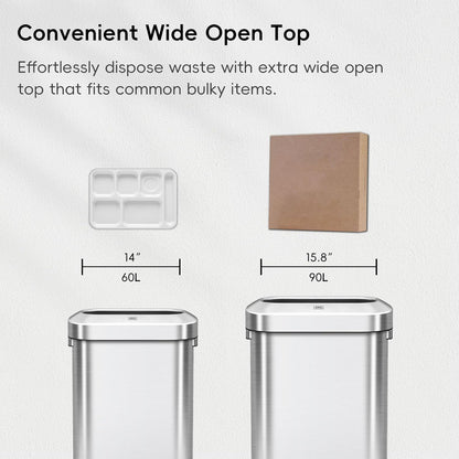 EKO Urban 16 Gallon/60 Liter Open Top Stainless Steel Slim Commercial Trash Can, Tall Kitchen Trash Bin, Heavy-Duty Commercial Grade Large Garbage Bin for Home, Office, Hotel, Cafe, Restaurant, Dorm