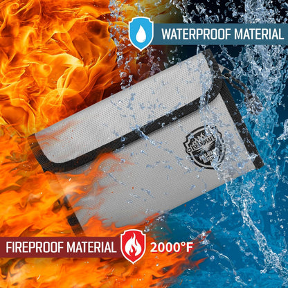 Fireproof Document Bag (5x8 inch), Waterproof Money Bag Pocket with Zipper Closure, Storage Pouch for Valuables, A4 A5 Document File, Cash, Credit Card, Passport (Grey)