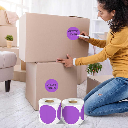 PARLAIM 3”Color Coding Labels Stickers,4Rolls/2000per Dispenser Box Round Adhesive Circle Dot Stickers for Inventory Office Home（Purple）