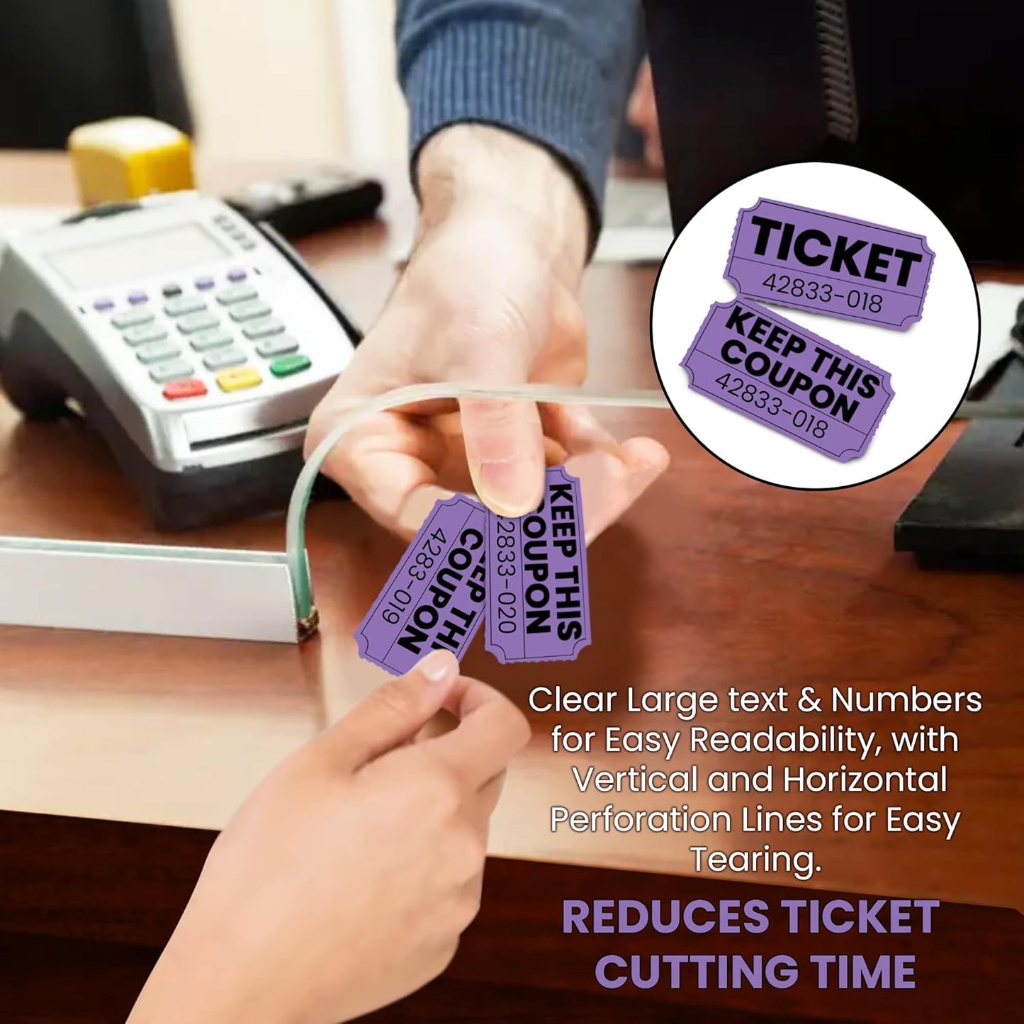 Pm Company 1000 Raffle Tickets Double Roll, Purple 50/50 Raffle Tickets for Events, Carnivals, Fundraisers, Class Rewards, and Prizes - Premium Quality