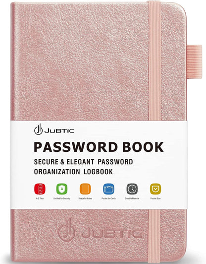 JUBTIC Password Book with Alphabetical Tabs, Small Size Internet Address & Password Keeper Logbook, Password Notebook Journal for Computer & Website Logins, Rose Gold
