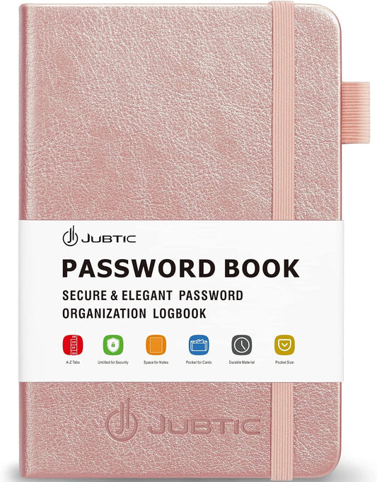 JUBTIC Password Book with Alphabetical Tabs, Small Size Internet Address & Password Keeper Logbook, Password Notebook Journal for Computer & Website Logins, Rose Gold