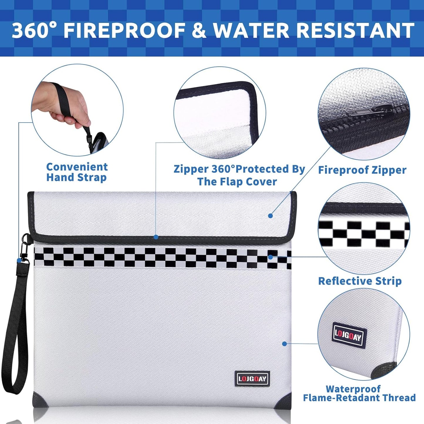 Upgraded Fireproof Document Bag - with 6200°F Heat Insulated, Fireproof Money Bag for Cashwith Fireproof Zipper, 9 Layers of Functional Materials, Water Fire Proof Bag Fireproof Bag (Silver, 13"x11")