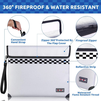 Upgraded Fireproof Document Bag - with 6200°F Heat Insulated, Fireproof Money Bag for Cashwith Fireproof Zipper, 9 Layers of Functional Materials, Water Fire Proof Bag Fireproof Bag (Silver, 13"x11")