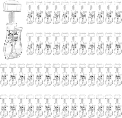 50 Pcs Plastic Sign Holder Clip Clear Food Signs Clip Swivel Price Signs Clip Rotatable Price Rack Shelf Clips for Merchandise Sign Clip Double Display Clips for Retail Cards