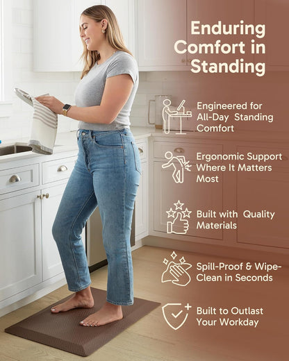 Ophanie Kitchen Mats for Floor, 9/10 Inch Thick Kitchen Rugs, Anti Fatigue Standing Cushioned Mat, Waterproof,Comfort Ergonomic Mat for Office, Home, Sink, 20''x32'' Brown Non-Slip Bottom