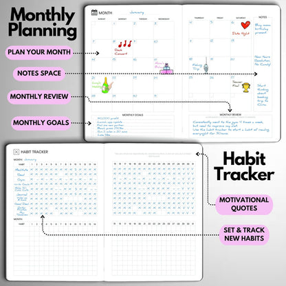 Undated Daily Planner – 6-Month A5 Productivity Organizer with Full Page Per Day, Hourly Schedule, Goal Setting, Habit Tracker, Weekly & Monthly Pages – Hardcover Time Management Notebook (Lilac)