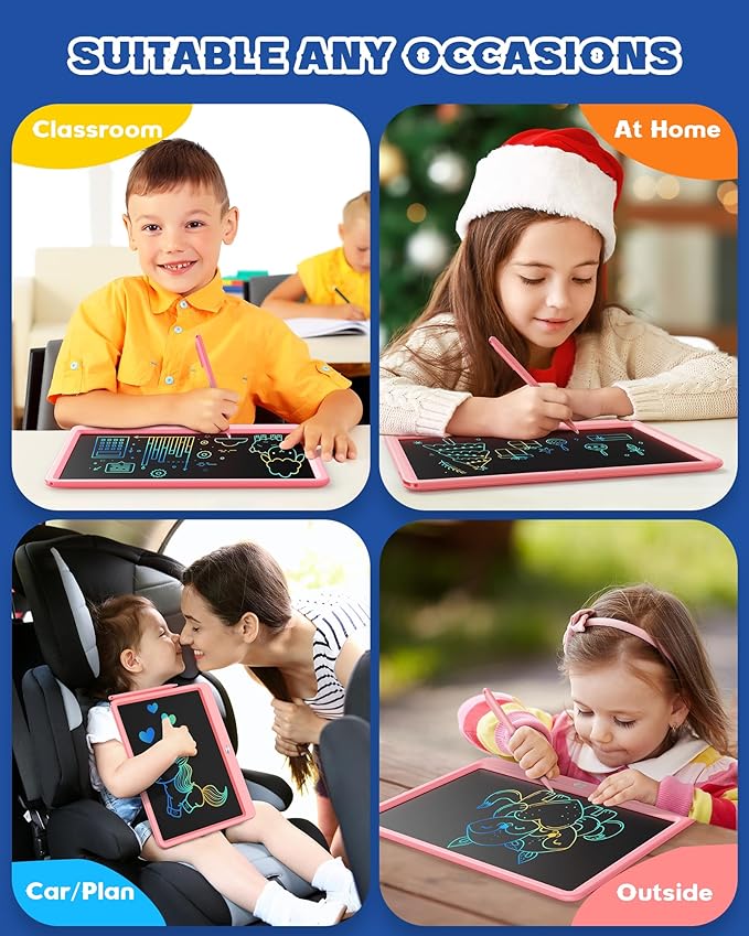 Bravokids 12 Inch LCD Writing Tablet for 3 Year Olds - Electronic Drawing Pad and Doodle Board as Educational Birthday Gifts for Girls and Boys (Pink)