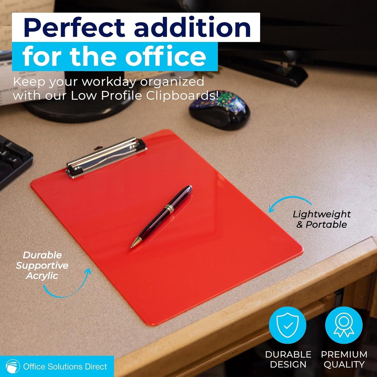 Plastic Clipboards (Set of 6) Multi Pack Clipboard (Red) Strong 12.5 x 9 Inch | Holds 100 Sheets! Acrylic Clipboards with Low Profile Clip | Cute Aesthetic College School Supplies for Girls and Boys