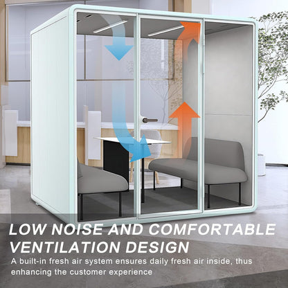 Office Sound Booth with Audio Privacy - Portable Soundproof Pod with Stylish Light Blue Frame,Soundproof Room with Light,Ventilation,Socket for Meetings,Report Presentations