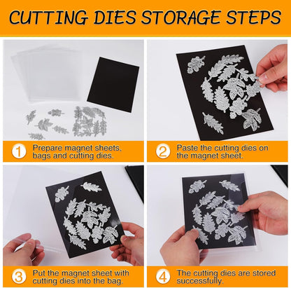 160 PCS Stamp and Die Storage Bag and Rubber Magnetic Sheets, Die Storage Set for Storage Die Cutting, DIY Scrapbooking