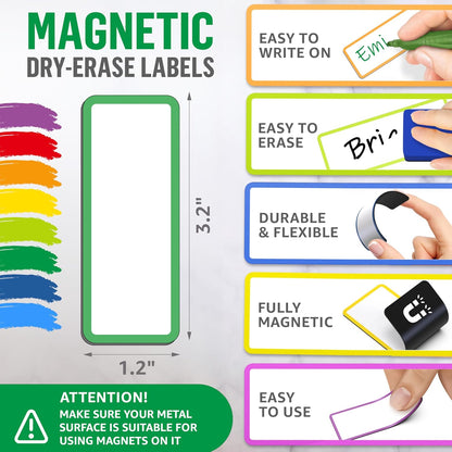 100 Pack Dry Erase Magnetic Labels 3.2x1.2 in - Magnetic Name Tags for Classroom Lockers School Bus - Classroom Magnets for Names - Magnet Labels for Whiteboard Magnet Names Plates for Classrooms