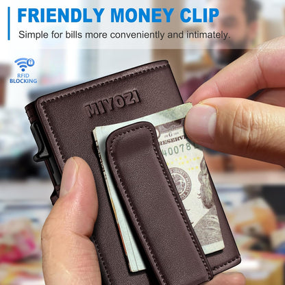 Men Wallet,with Money Clip Coins Pocket ID Window,Slim Front Pocket RFID Blocking Pop-up Card Holder 3.9"x 2.7", Gift Boxed