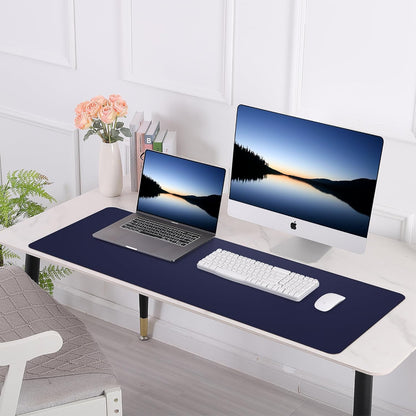 Leather Desk pad Protector, Large Desk mat with Natural Cork & PU Leather,Mouse pad,Non-Slip Office Desk Mat,Waterproof Desk Writing Pad for Office and Home (47in*23.7in, Blue)