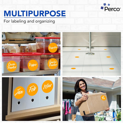 Perco Fluorescent Orange 4-Inch Round Circle Dot Sticker Labels with Easy Peel Perforation - 400 Labels per Roll - Strong Adhesion, Vibrant Colors for Organizing, Crafting & More - Made in USA