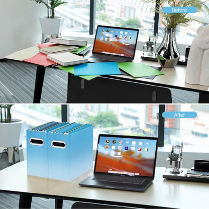 Oterri File Organizer, 2 Packs Small Storage Box, Cardboard File Folder Organizer, Collapsible File Box for Hanging File Folders Letter Size, Portable Filing Organizer (Gradient Light Blue)