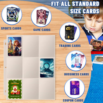 1800 Pocket Trading Card Sleeves - Double-Sided, Clear for 3-Ring Binder, Game, Sports & Business Cards