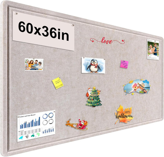 Large Bulletin Board, Foldable 60x36 Inches Cork Board Alternative, Large Felt Board Decorative Pin Board for Wall, Foldable Photo Board Self-Adhesive Vision Board with 36 Pushpins Light Khaki