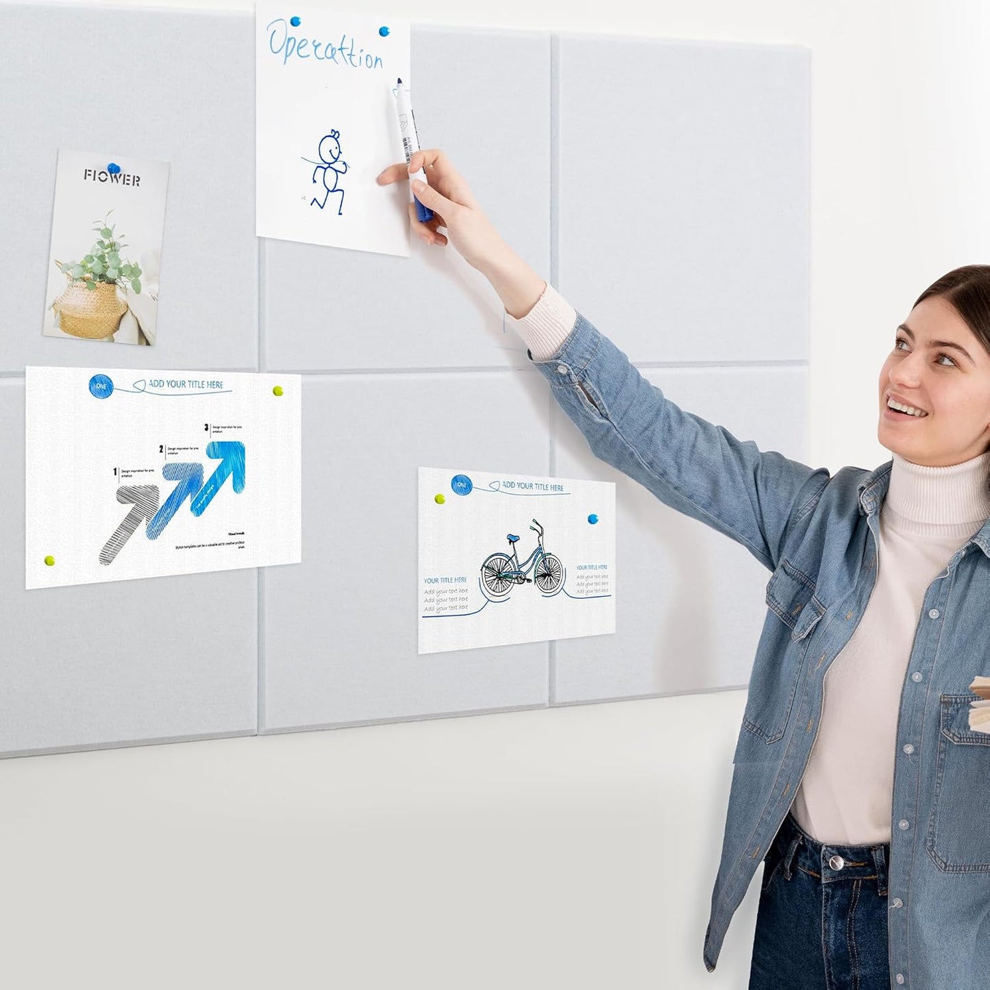 AKTOP White Cork Bulletin Board 24"x36", 6 Pack Removable Felt Cork Board Tiles for Wall, Large 2 x 3 Bulletin Board Notice Pin Board for Office, School & Home, 24 Safe Adhesive Tabs, 20 Push Pins