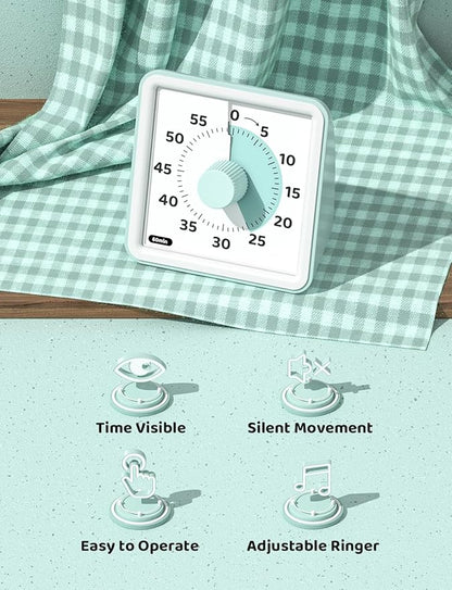 LIORQUE Visual Timer for Kids, 60-Minute Countdown Timers for Classroom Office Kitchen with Silent Operation, Kids Timer for Teaching (Batteries Included)