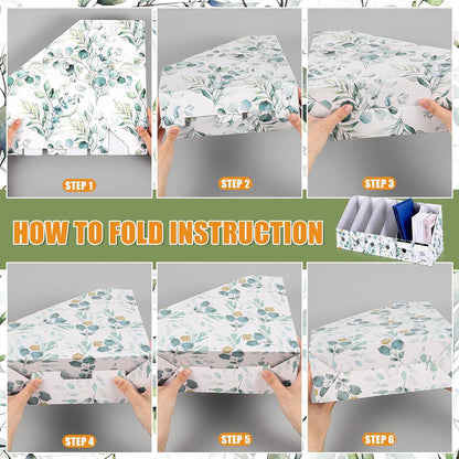 PerKoop 6 Pcs Magazine File Holder Foldable Decorative Cardboard File Folders 6 Patterns Floral Colored Magazine Rack with Printable Sticker Labels for School Office Home Desk (Eucalyptus Leaves)