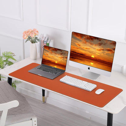 Large Desk Mat -47.2" x 17" Leather Desk Pad Protector with Natural Cork & PU Leather, Non-Slip Office Desk Mat, Double-Sided Mouse Pad, Waterproof Large Desk Pad for Office&Home (Orange)…