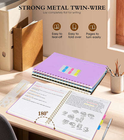 Spiral Notebook Journal 8.5” x 11”, A4 Large Notebooks for Women Men, College Ruled Lined Journal, 100 GSM Paper, Hardcover Spiral Bound Journals for Work School Writing Note Taking Business, Purple