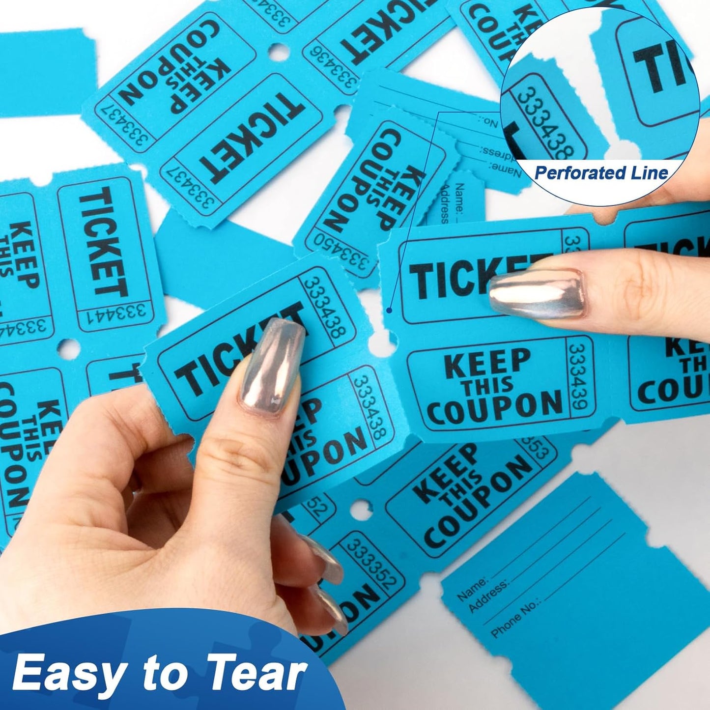 200PCS Double Roll Raffle Tickets - 50/50 Raffle Tickets Perforated Line Consecutive Numbers Tearable Writable Suitable for Raffles, Events, Carnivals, Entry, Lottery, Prizes, Blue