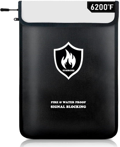 6200°F Upgraded Fireproof Document Bag, 15.7" x 11.4" Faraday Bag, Water Resistant Fireproof Money Bag with Zipper, 18 Layers of Heat Insulated Materials, RFID Blocking Bag, Anti-Theft Anti-Tracking