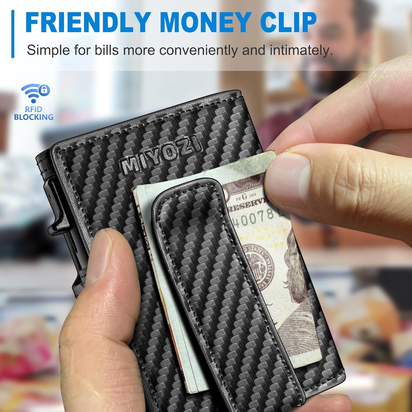 Men Wallet,with Money Clip Coins Pocket ID Window,Slim Front Pocket RFID Blocking Pop-up Card Holder 3.9"x 2.7", Gift Boxed