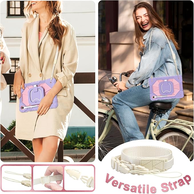 Case for Samsung Galaxy Tab S10 Lite / S10 FE / S9 FE 10.9 Inch, Samsung Tab S9 11 Inch, Rugged Galaxy S10 Tablet Case with Pen Holder 360 Rotating Stand Shoulder Strap Screen Protector, Purple