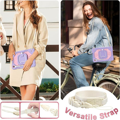 Case for Samsung Galaxy Tab S10 Lite / S10 FE / S9 FE 10.9 Inch, Samsung Tab S9 11 Inch, Rugged Galaxy S10 Tablet Case with Pen Holder 360 Rotating Stand Shoulder Strap Screen Protector, Purple