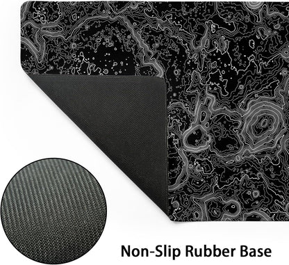 Black Whtie Topographic Gaming Mouse Pad XL Topo Moon Relief Map Extended Large Mat Mousepad Desk Pad Non-Slip Rubber Base Stitched Edge Long Keyboard Playmat for Desk Computer,31.5×11.8 Inch