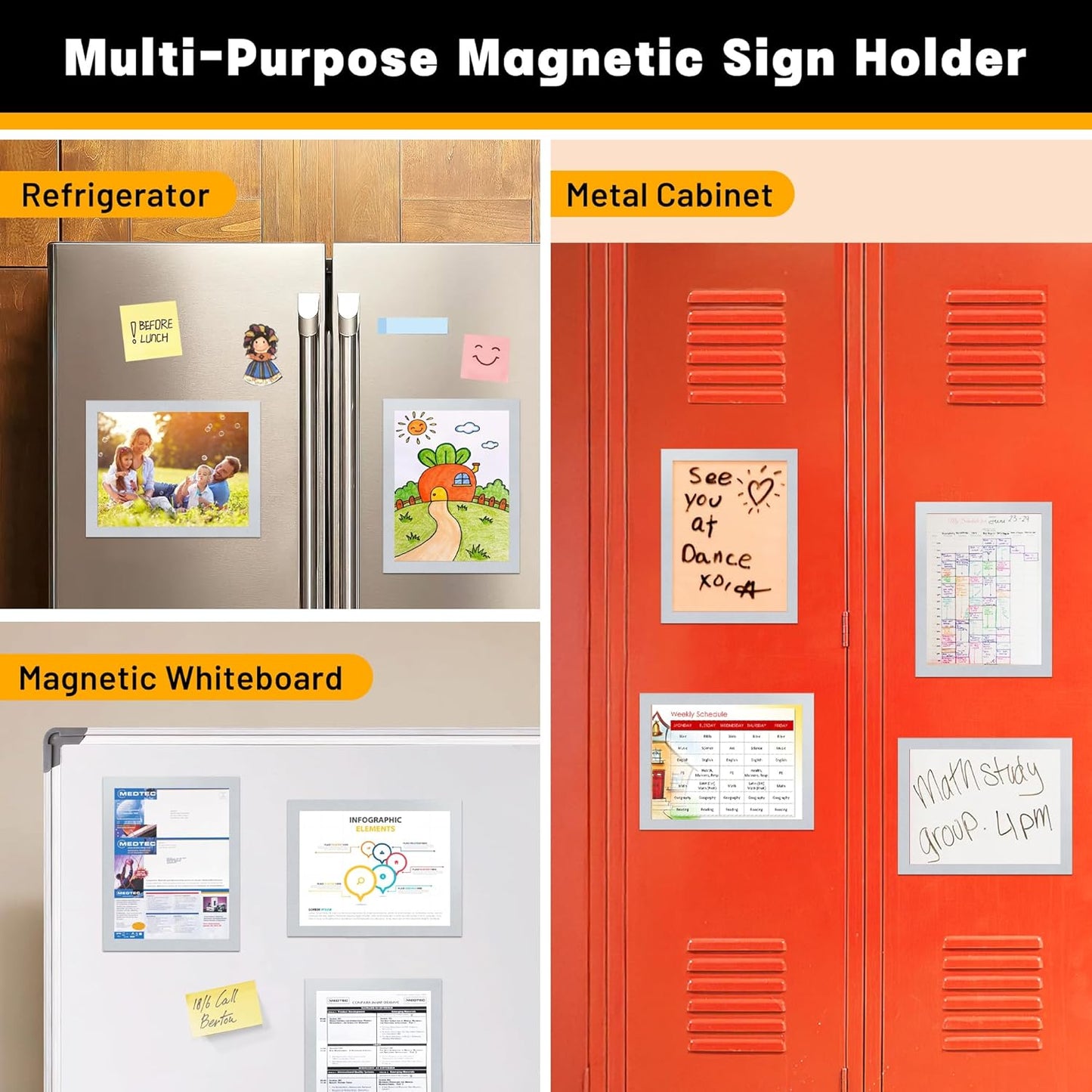 20Packs Magnetic Sign Holder 8.5x11 for Fridge & Metal Surfaces - Magnetic Frames with File/Paper/Document Holder - Photos/Pictures/Posters Frame for Commercial Offices/Stores (Silver)