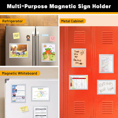 20Packs Magnetic Sign Holder 8.5x11 for Fridge & Metal Surfaces - Magnetic Frames with File/Paper/Document Holder - Photos/Pictures/Posters Frame for Commercial Offices/Stores (Silver)