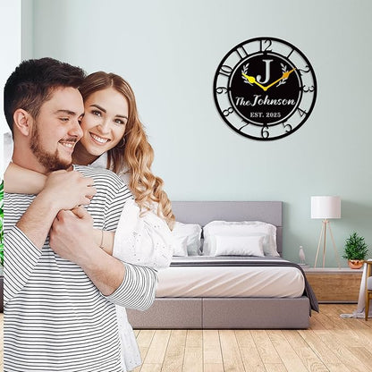 Personalized Metal Clock Sign, Custom Metal Clock,Personalized Gift, Black Gold and Silver Color Options, Housewarming Gift, Living Room Decor