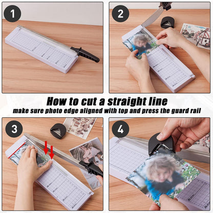 TIANSE Paper Trimmer 12” 8 to 12 Sheet Capacity Paper Cutter Guillotine with Safety Blade Lock Heavy Duty Plastic Base Paper Cutting Board for Home Office School White