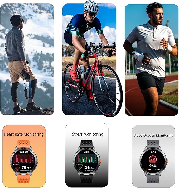Smart Watch for Men (Answer/Make Call), Built-in GPS, Compass, 1.60" AMOLED, 5ATM Waterproof, Heart Rate SpO2 Sleep Monitor, iPhone Android - Orange