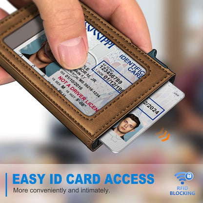 Airtag Wallet for Men, Slim Pop Up Credit Card Holder RFID Blocking Mens Minimalist wallet for 7-9 Cards ID Window, with Gift Box