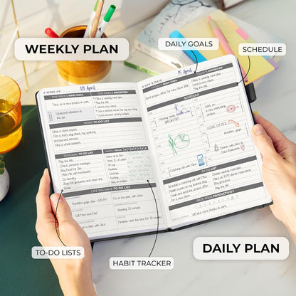 Clever Fox Daily Planner – Undated Planning Notebook with Hourly Schedule & To-Do List – Personal Day Task & Work Organizer, 6 Months (Black)