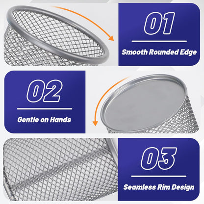 Segarty Pen Holder for Desk, 6 Pack Round Silver Pen Holder, Wire Mesh Pencil Cup Containers Set, Desktop Organizer for Office Supplies, School Classroom, Home, Makeup Brush