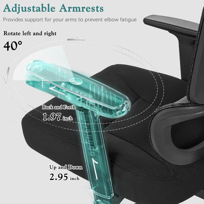VECELO High Back Ergonomic Office Chair, Big and Tall Mesh Desk Chair with Wheels, Tilt Function, 3D Armrests & Headrest, Lumbar Support, Swivel Rolling Computer Chair for Task, Home Office, Black