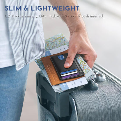 Buffway Slim Minimalist Front Pocket RFID Blocking Leather Wallets for Men and Women - Peak Black